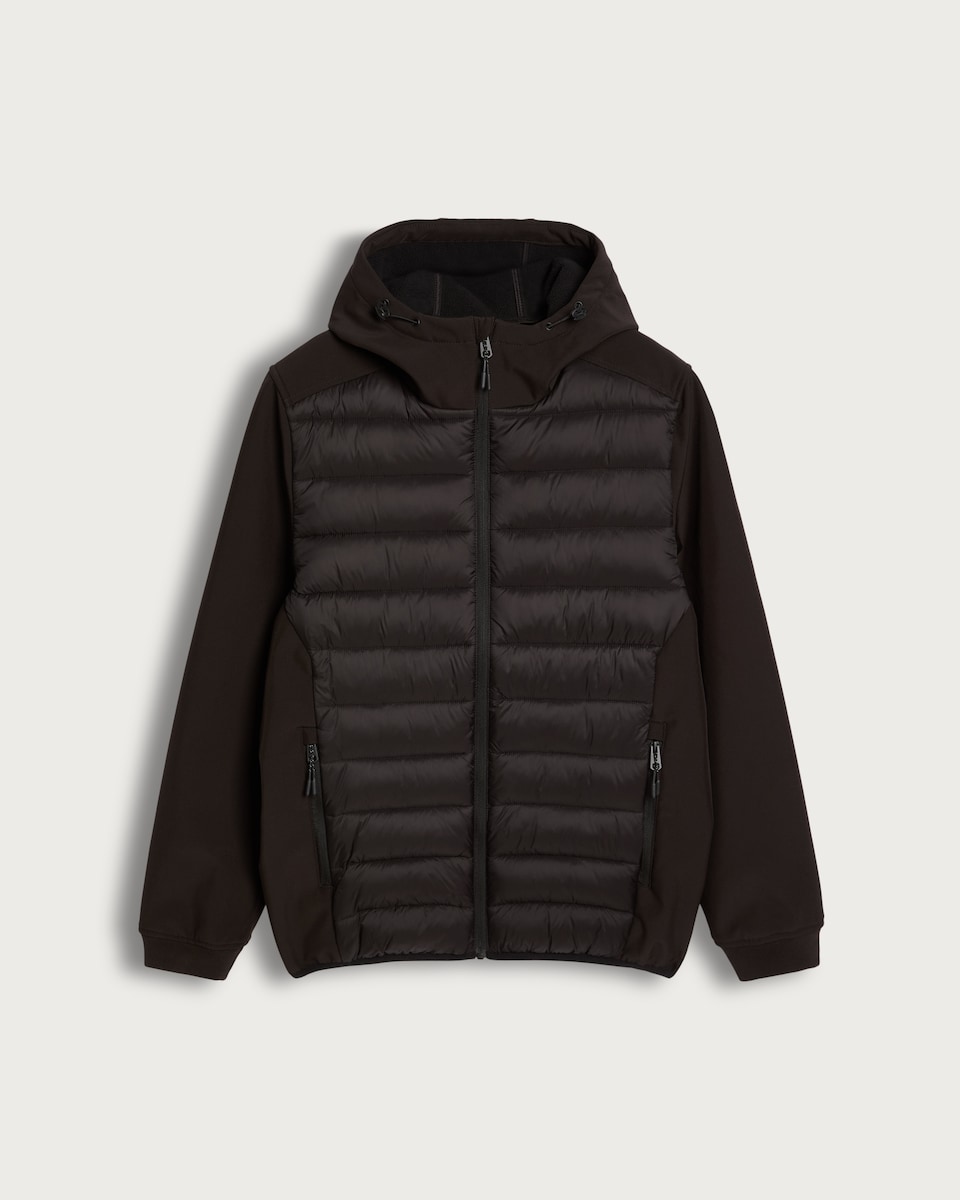F&F Active Panel Hooded Shower Resistant Puffer Jacket in Black