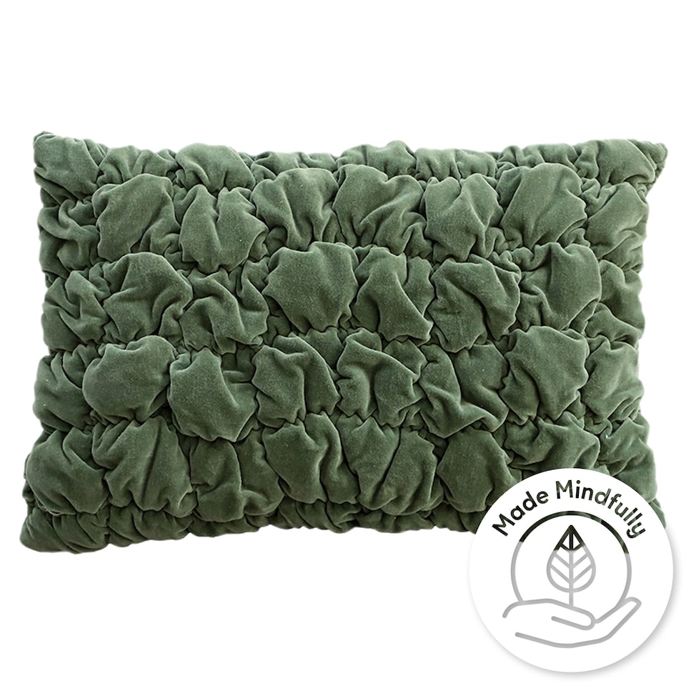 F&F Home Embroidered Thyme Green Quilted Velvet Cushion 40 cm x 60 cm