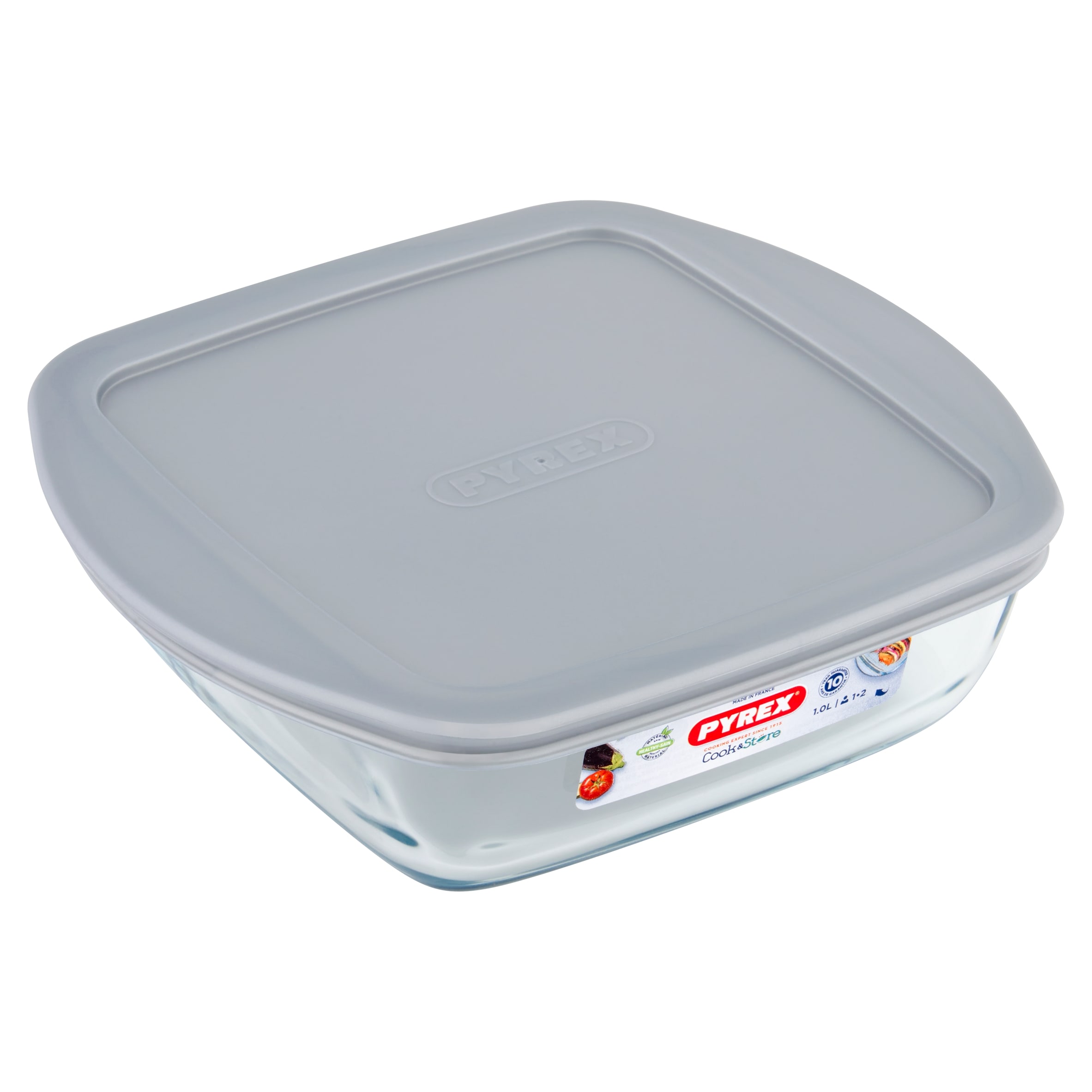 Pyrex Cook & Store Square Food Storage Dish Silver Lid 1L