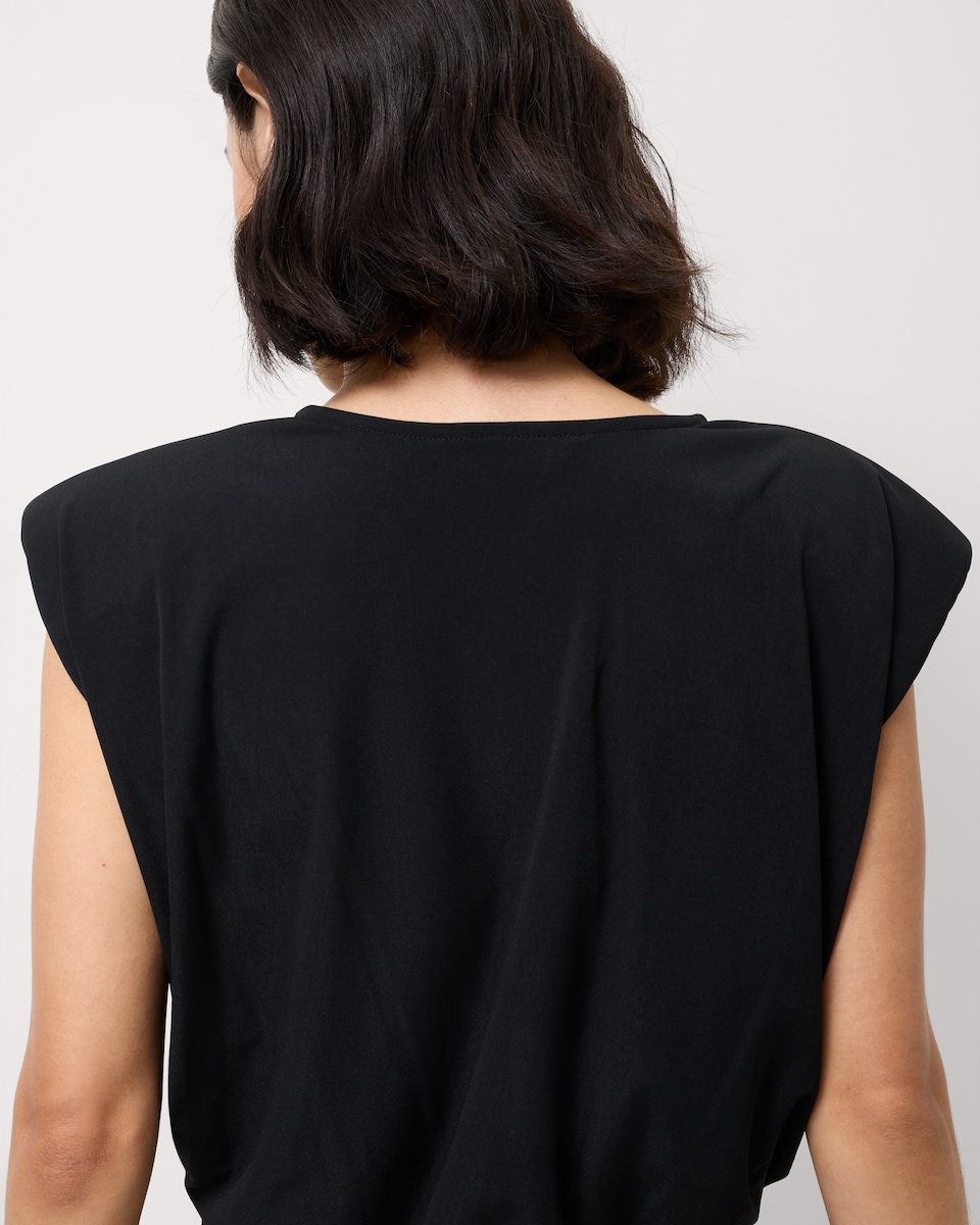 image 1 of F&F Mesh Draped Shoulder Pad Bodysuit in Black