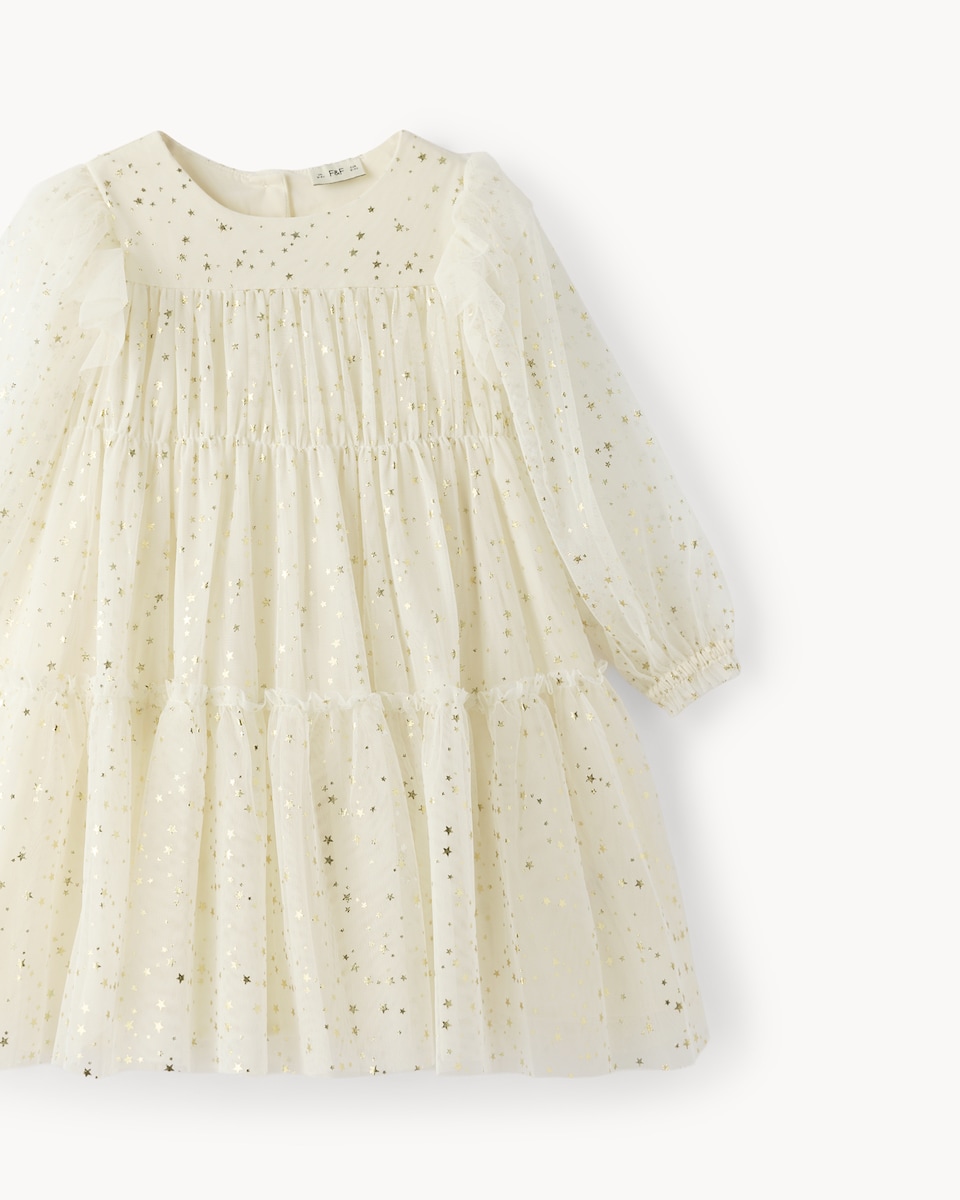 image 1 of F&F Girls Star Diwali Dress in Cream