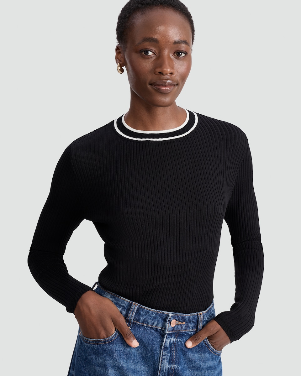 image 1 of F&F Ribbed Knit Crew Neck Jumper in Black