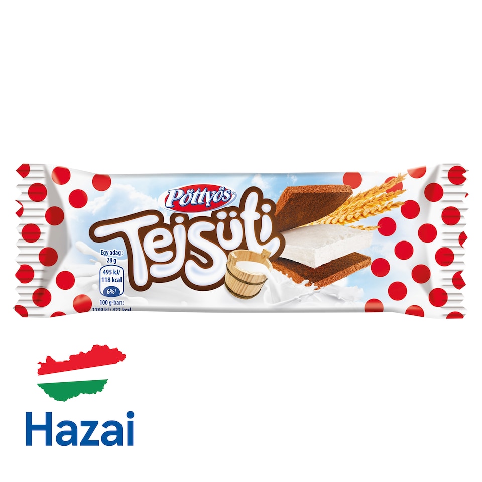 Pöttyös Tejsüti  tejes krémmel töltött kakaós piskóta 28 g