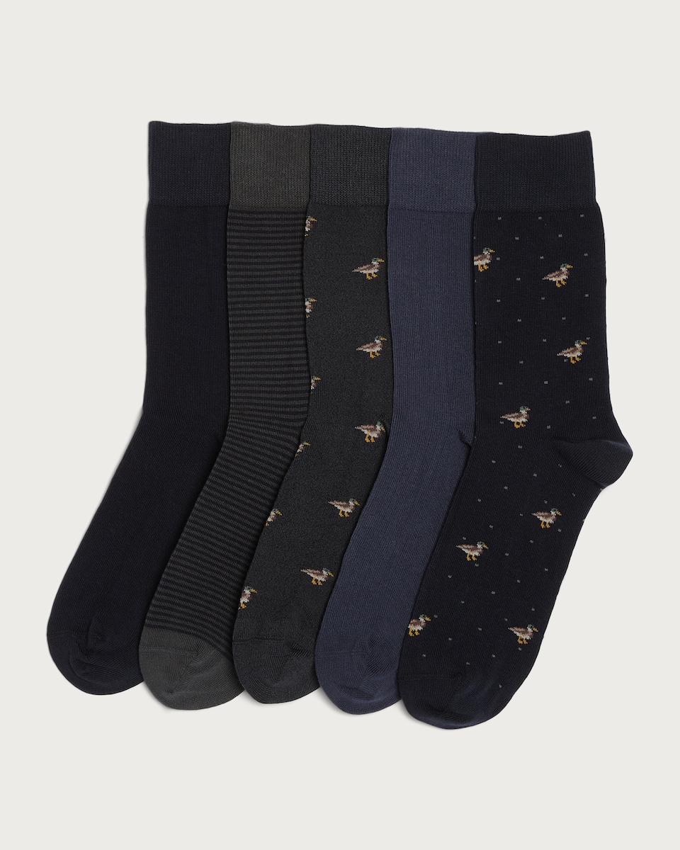 F&F 5-Pack Cotton Rich Duck Printed Ankle Socks in Multi