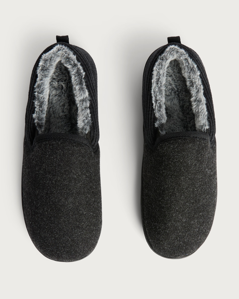 image 1 of F&F Faux Fur Lined Slippers in Black