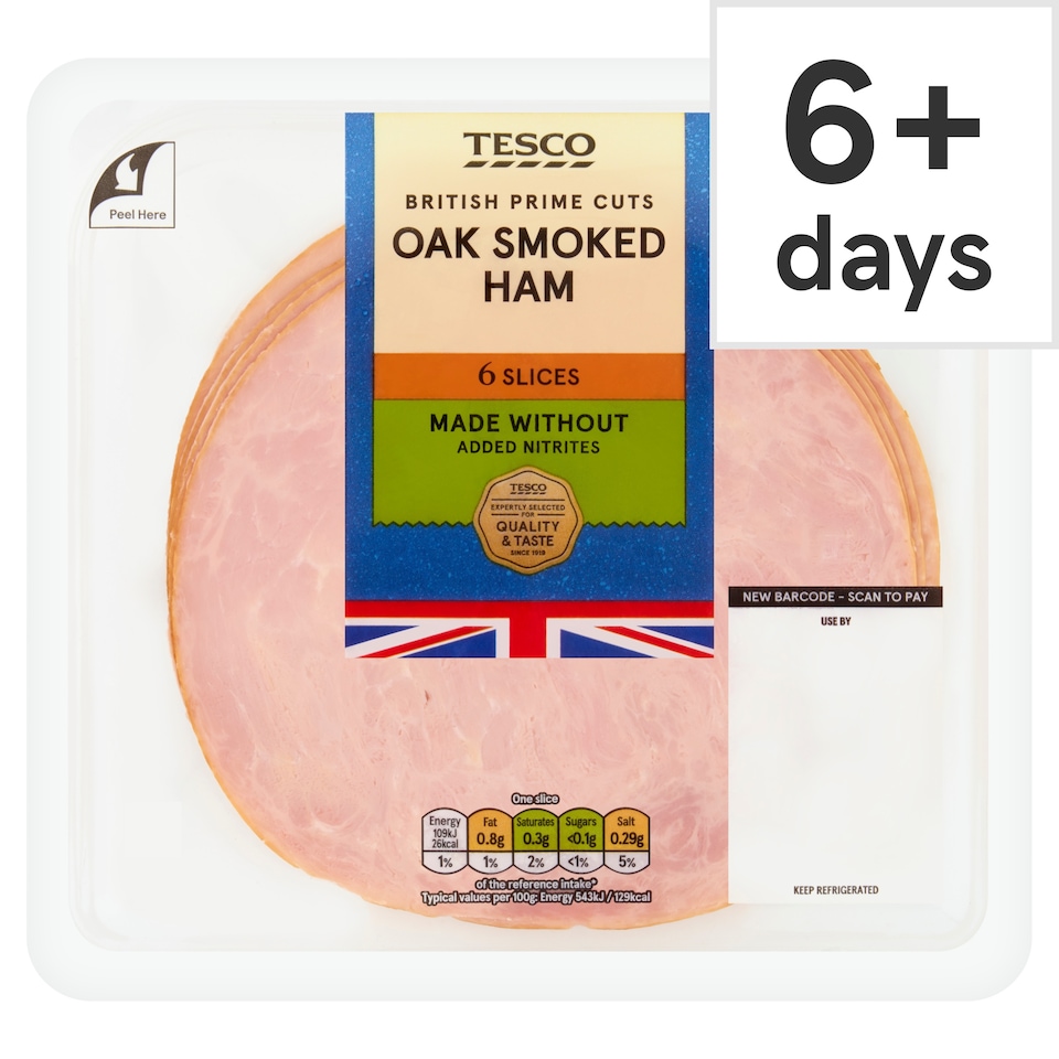 Tesco Made Without Added Nitrites British Oak Smoked Ham 6 Slices 120g
