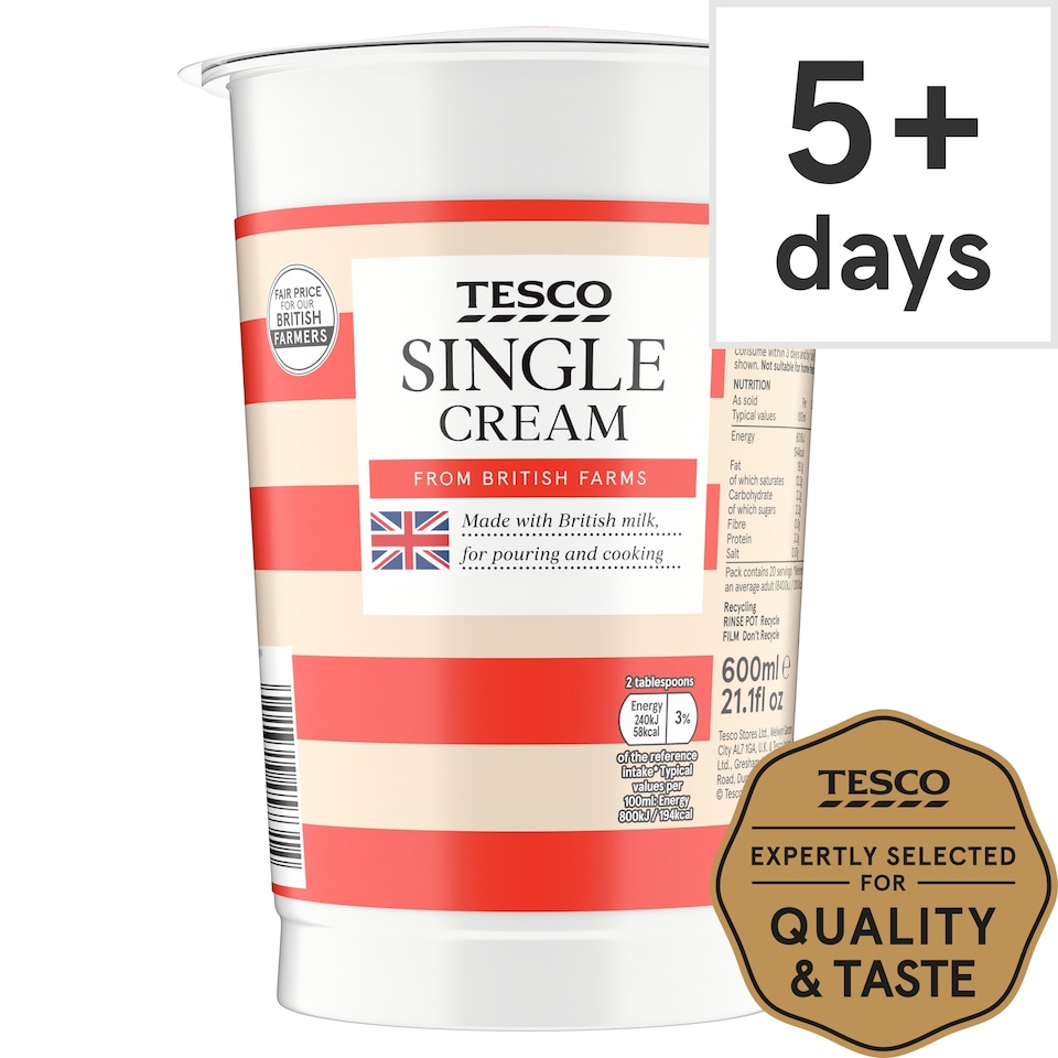 Tesco British Single Cream 600Ml