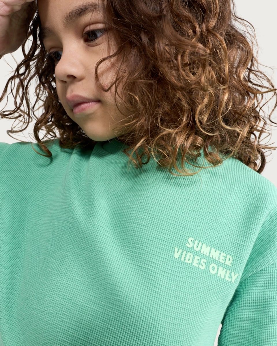 image 1 of F&F Boys 2-Piece Cotton Rich Waffle Textured T-Shirt and Shorts Set in Green