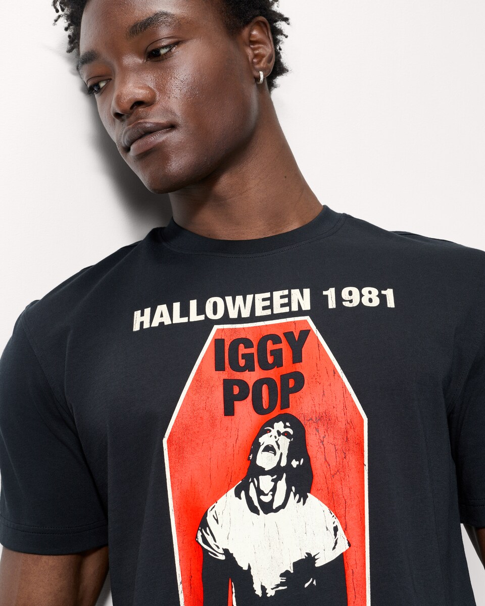 image 1 of Iggy Pop Pure Cotton Halloween Print T-Shirt in Black
