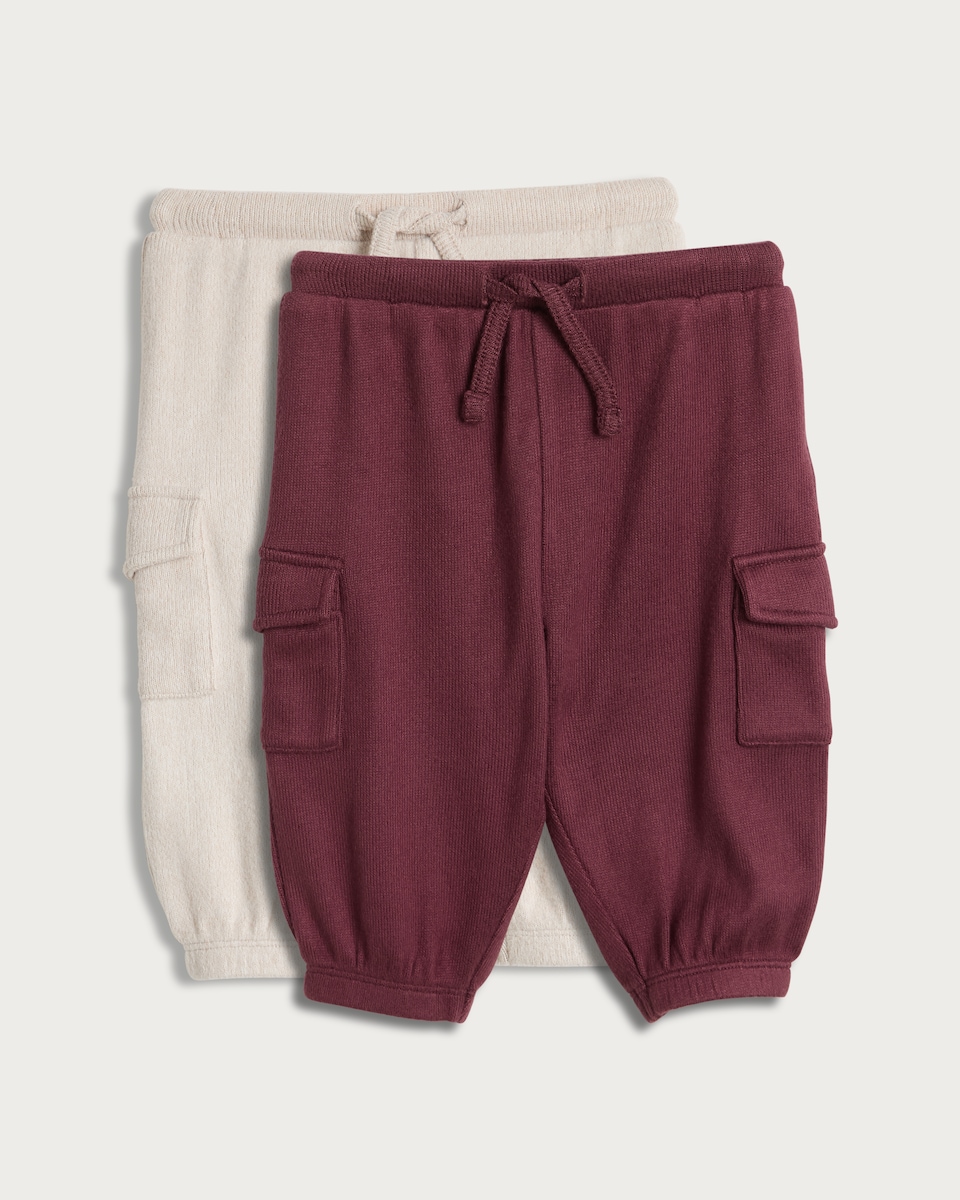 image 1 of F&F Baby 2-Pack Cuffed Cargo Joggers in Burgundy
