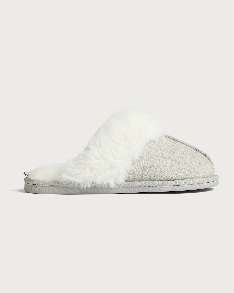 image 1 of F&F Faux Fur Lined Mule Slippers in Grey