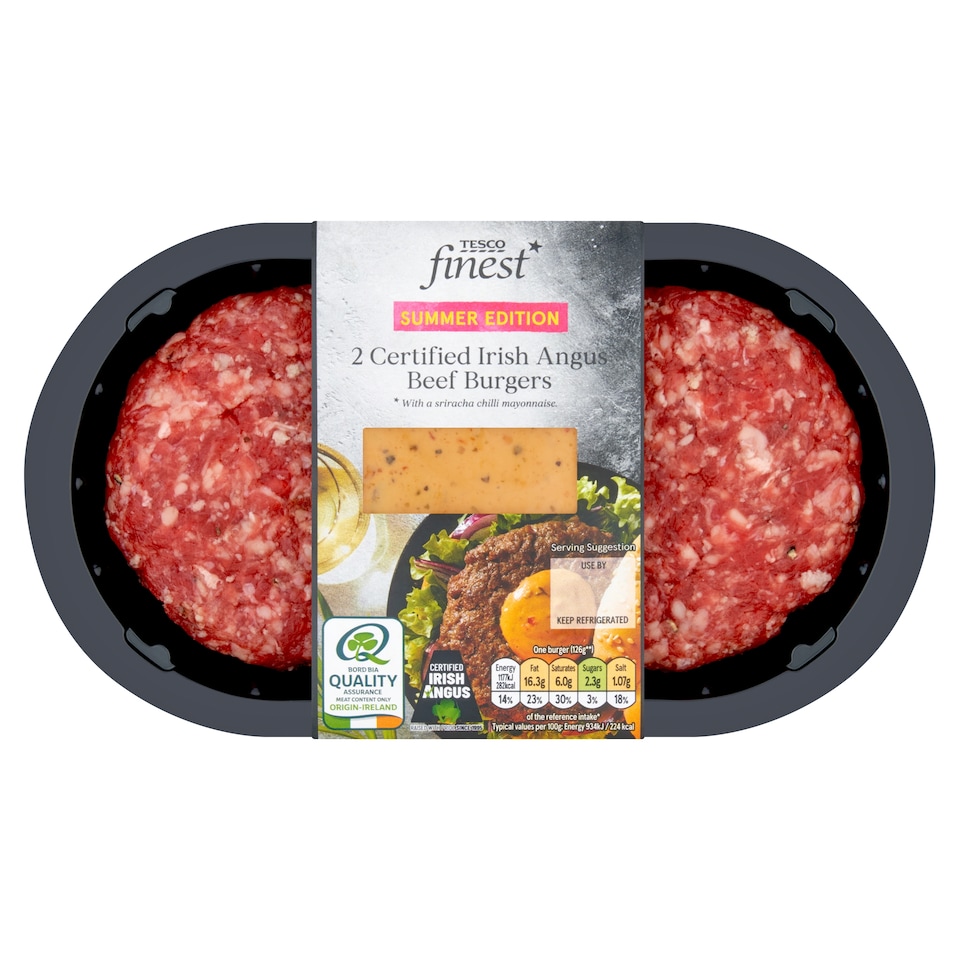 Tesco Finest 2 Certified Irish Angus Beef Burgers 324g