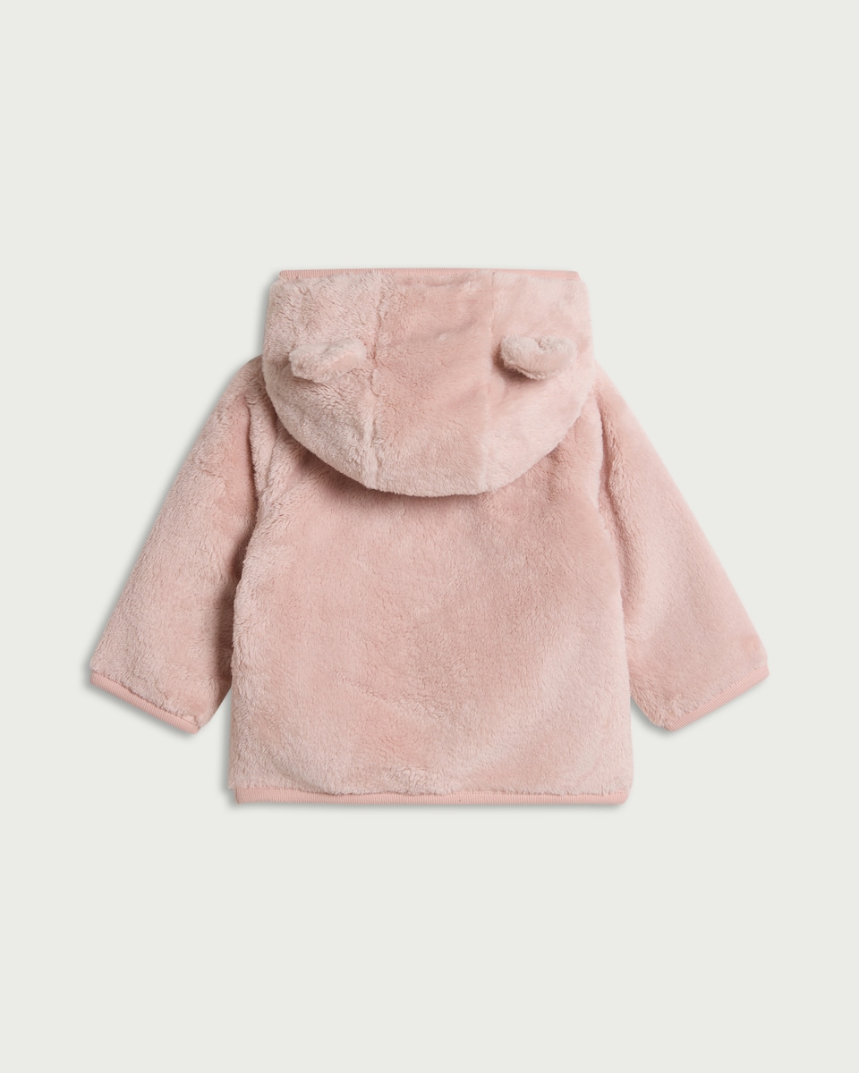 image 1 of F&F Baby Cuddle Fur Hooded Jacket in Pink