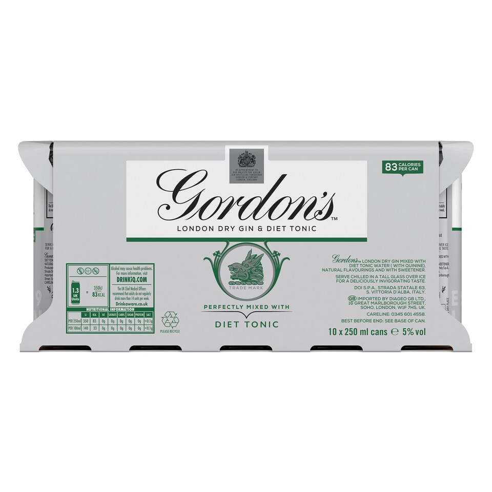 image 1 of Gordon's Dry Gin & Slimline Tonic Premixed Can 5% Vol 10x250ml