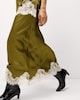 image 1 of The F&F Edit Satin Lace Trim Co-ord Midi Skirt in Green