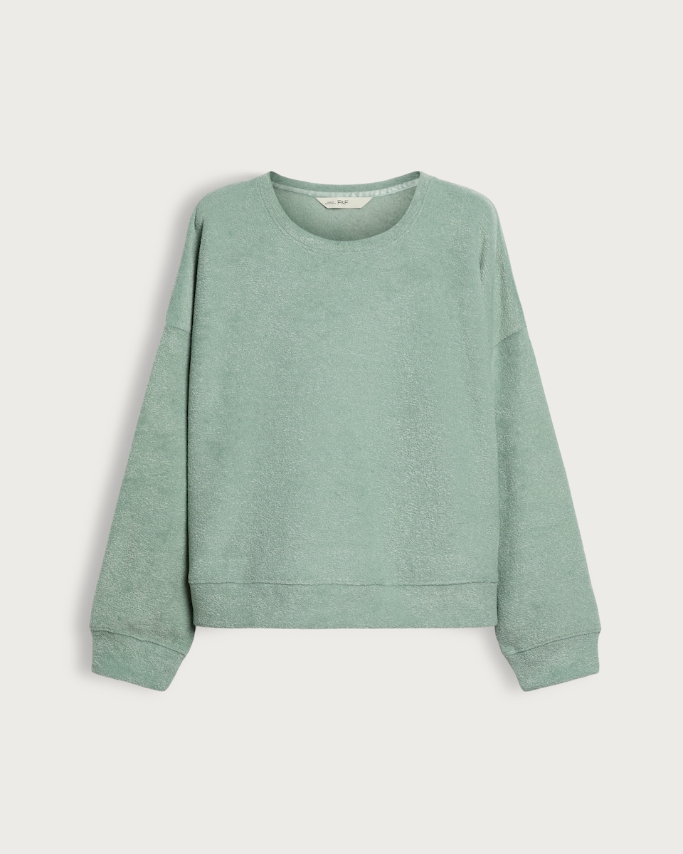 image 1 of F&F Towelling Textured Long Sleeved Pyjama Sweatshirt in Green