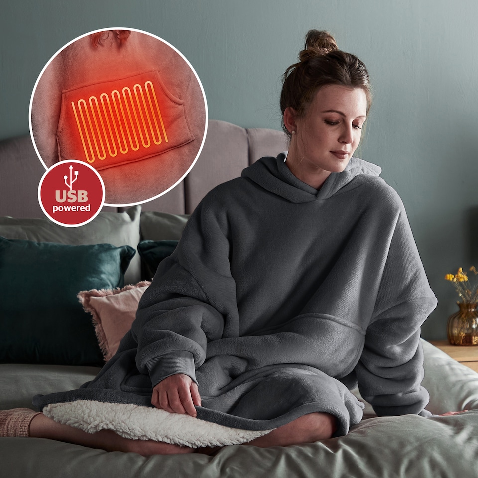 image 1 of Silentnight Snugsie Charcoal Heated Oversized Hoodie