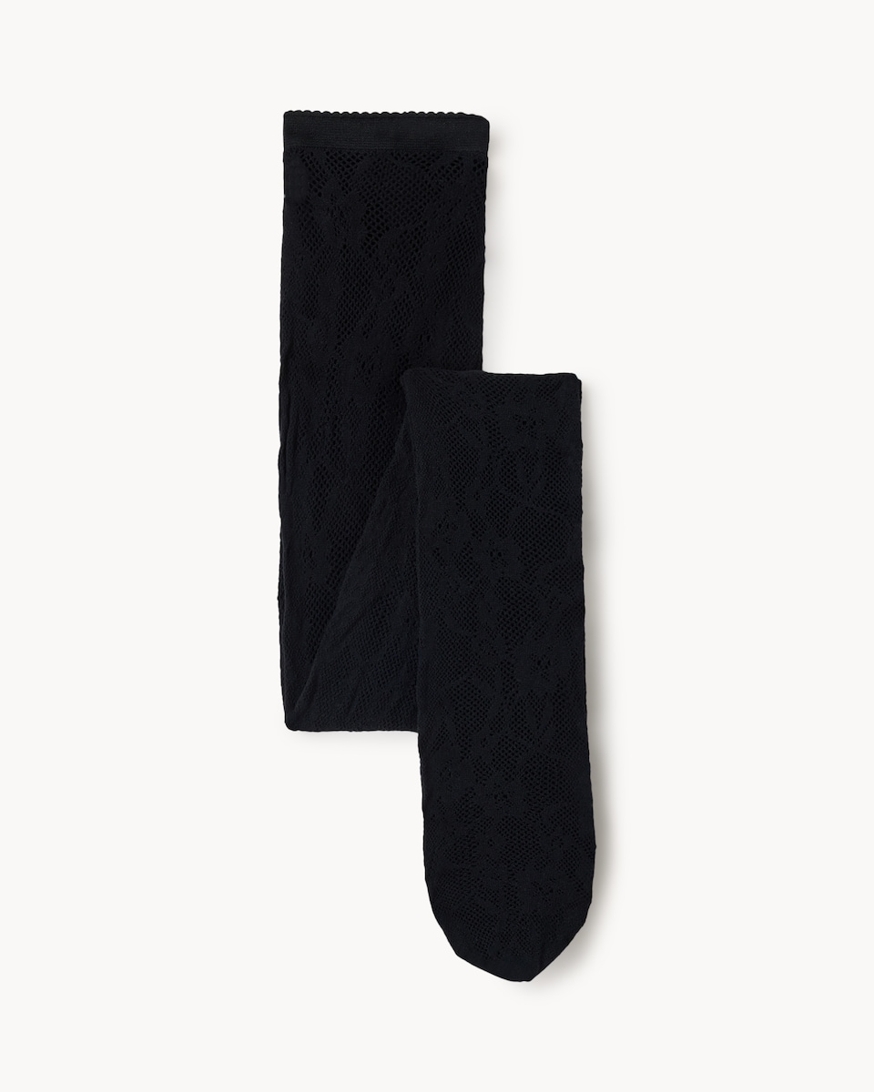 image 1 of F&F Lace Pattern Fashion Tights in Black