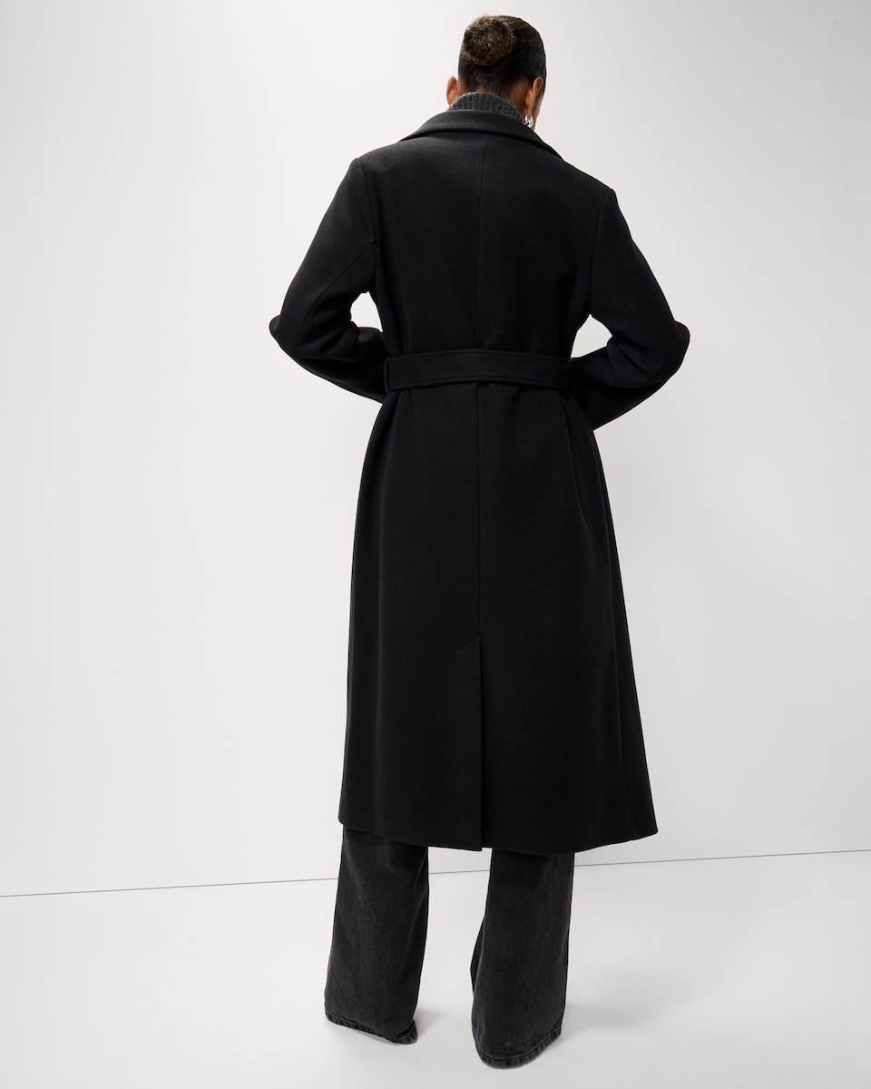 image 1 of F&F Faux Fur Collared Belted Coat in Black