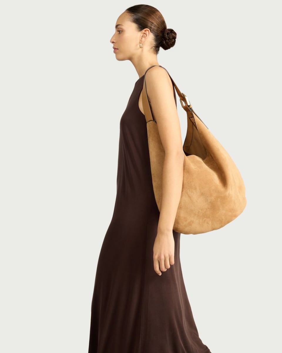 image 1 of F&F Sleeveless Trapeze Midi Dress in Brown
