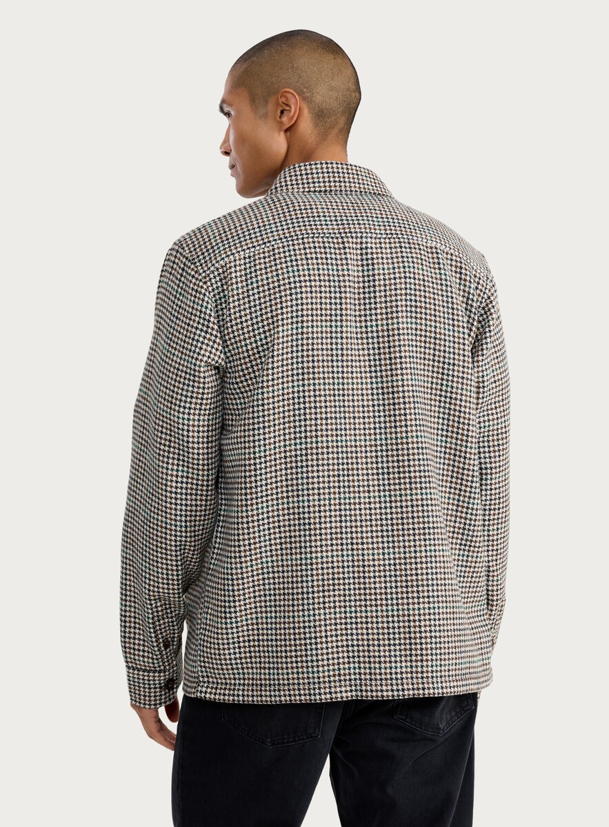 image 1 of F&F Houndstooth Check Button-Up Shirt in Tobacco