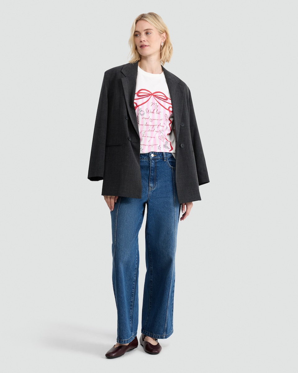 image 1 of F&F Pure Cotton My Wish List Printed T-Shirt in Cream