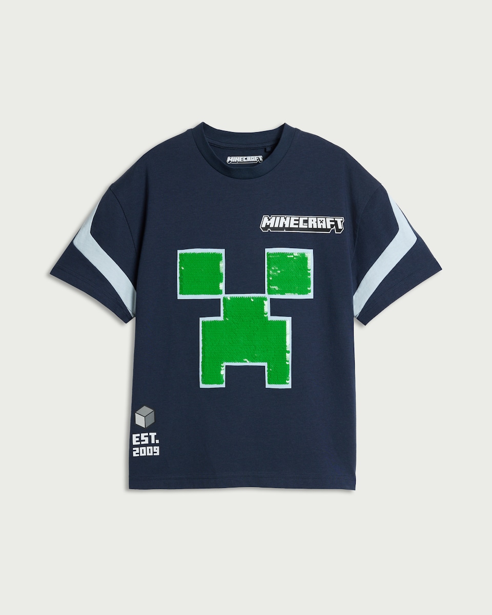 image 1 of Minecraft Pure Cotton Sequin T-Shirt in Grey