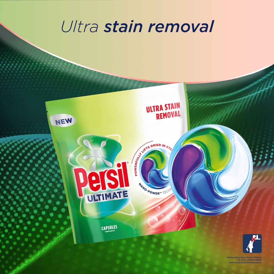 image 1 of Persil Ultimate Bio Ultra Stain Removal Laundry Washing Detergent Capsules XL Mega Pack 44 Washes 598g