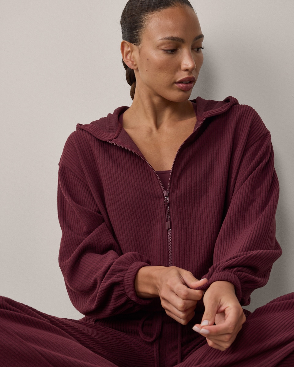 image 1 of F&F Active AFTERCLASS Ribbed Hoodie in Brown