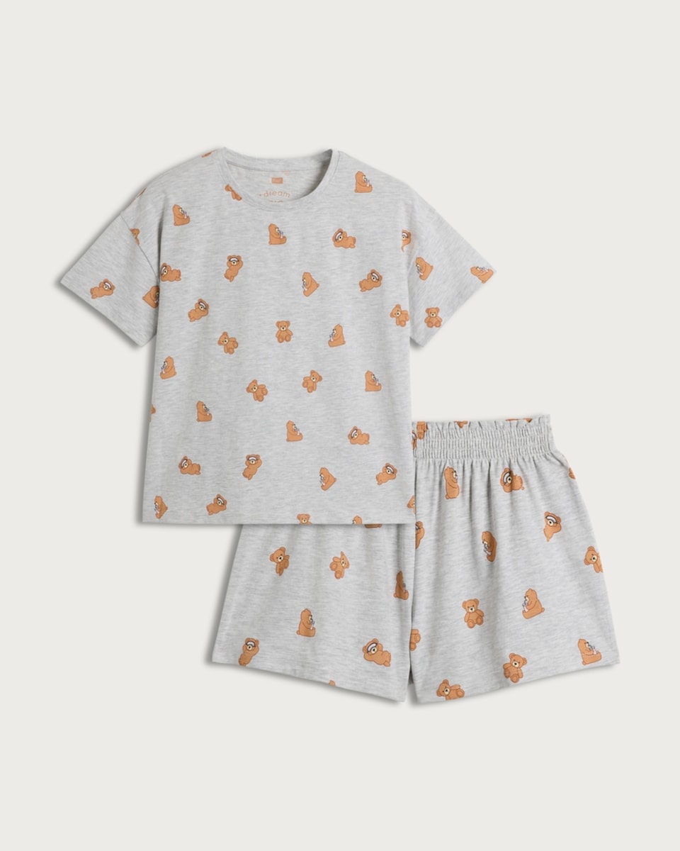 F&F Girls Cotton Rich Teddy Print Pyjamas in Multi