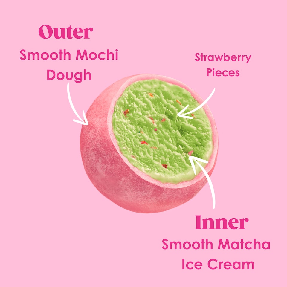 image 1 of Little Moons Strawberry Matcha Mochi Ice Cream Frozen Snack 6 x 30g