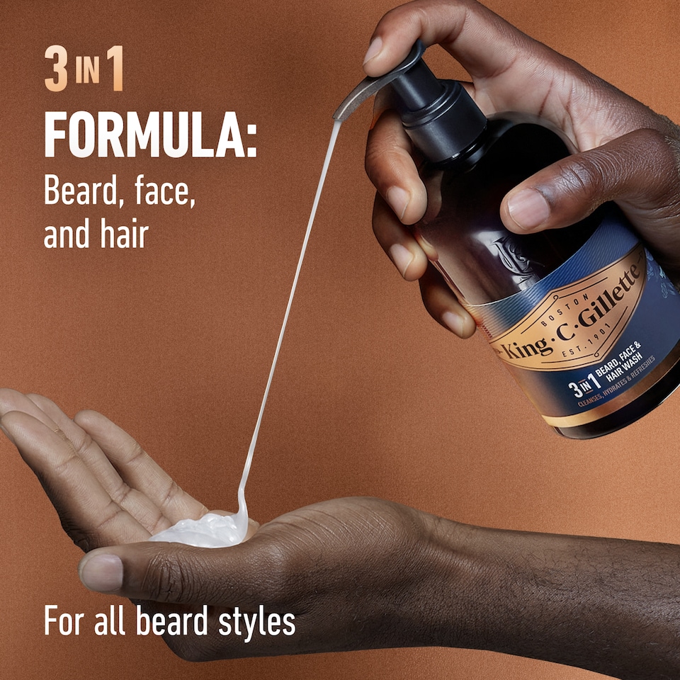 image 1 of King C. Gillette 3in1 Beard, Face & Hair Wash, With King C. Gillette Signature Scent,350ml