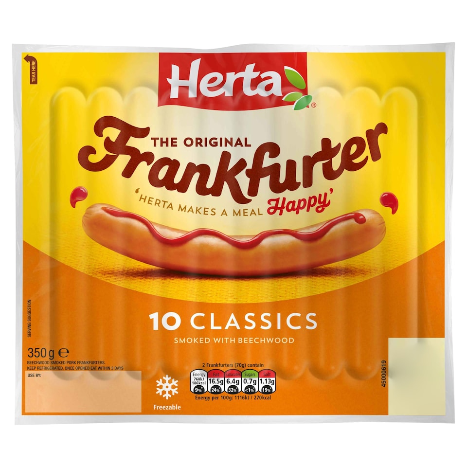 Herta Classic Frankfurter Hot Dogs 10 Pack 350G