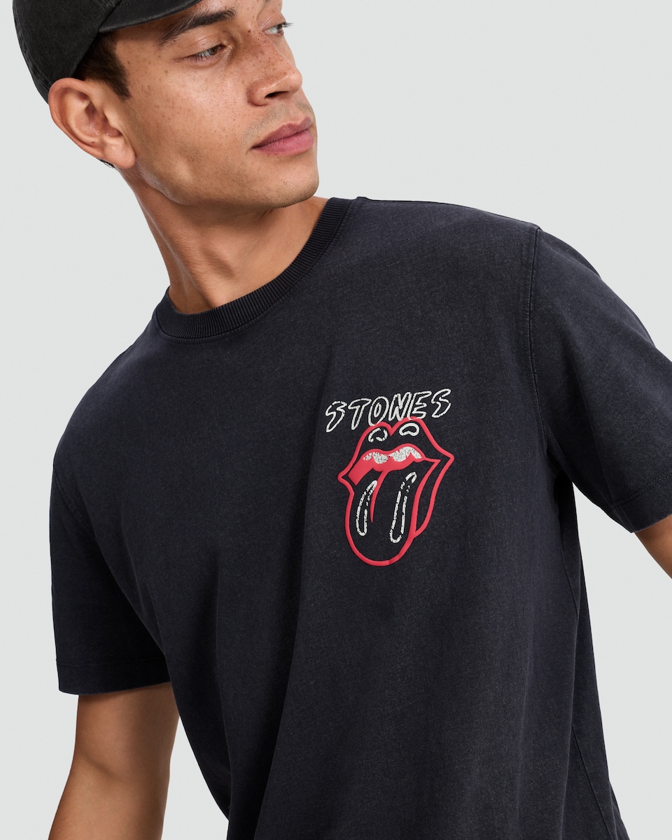 image 1 of Rolling Stones Tongue Logo T-Shirt in Black