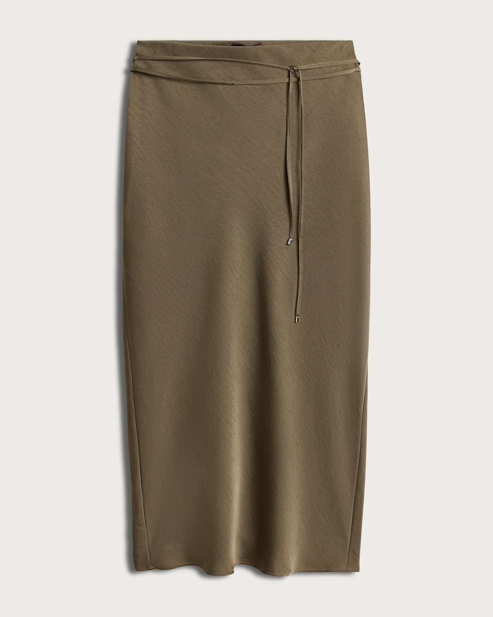 image 1 of F&F Tie Detail Midi Skirt in Khaki