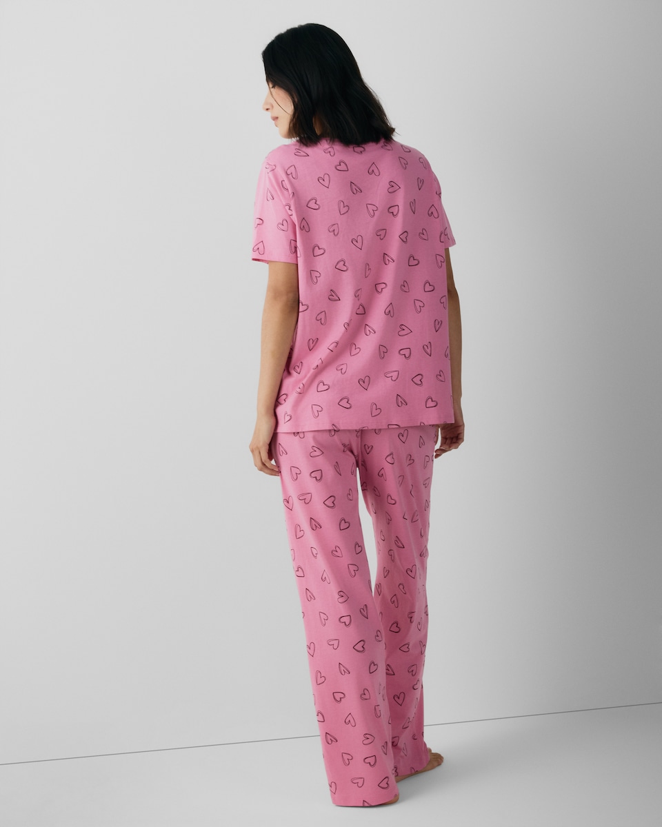image 1 of F&F Pure Cotton Heart Print Pyjama Set in Multi Pink