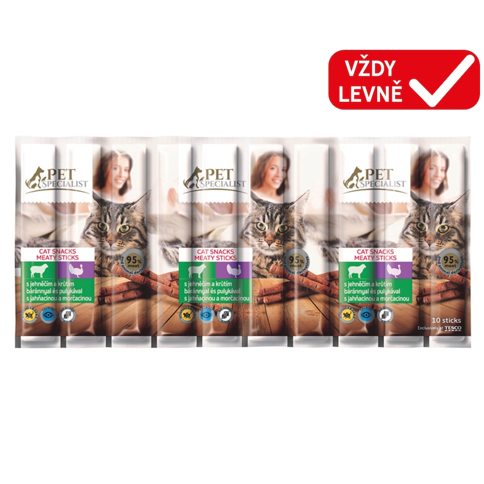 Tesco Pet Specialist Cat Snacks Meaty Sticks with Lamb and Turkey 10 x 5g (50g)