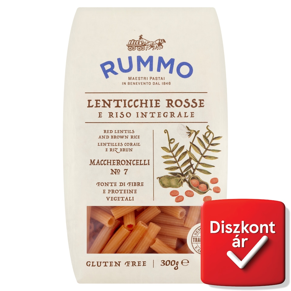 Rummo Maccheroncelli gluténmentes száraztészta vörös lencséből és barnarizsből 300 g