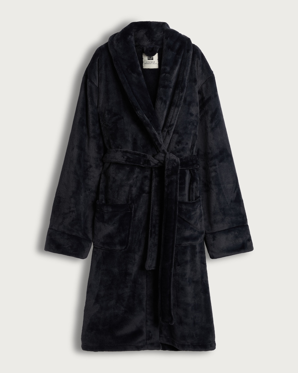 F&F Fleece Shawl Collar Dressing Gown in Navy