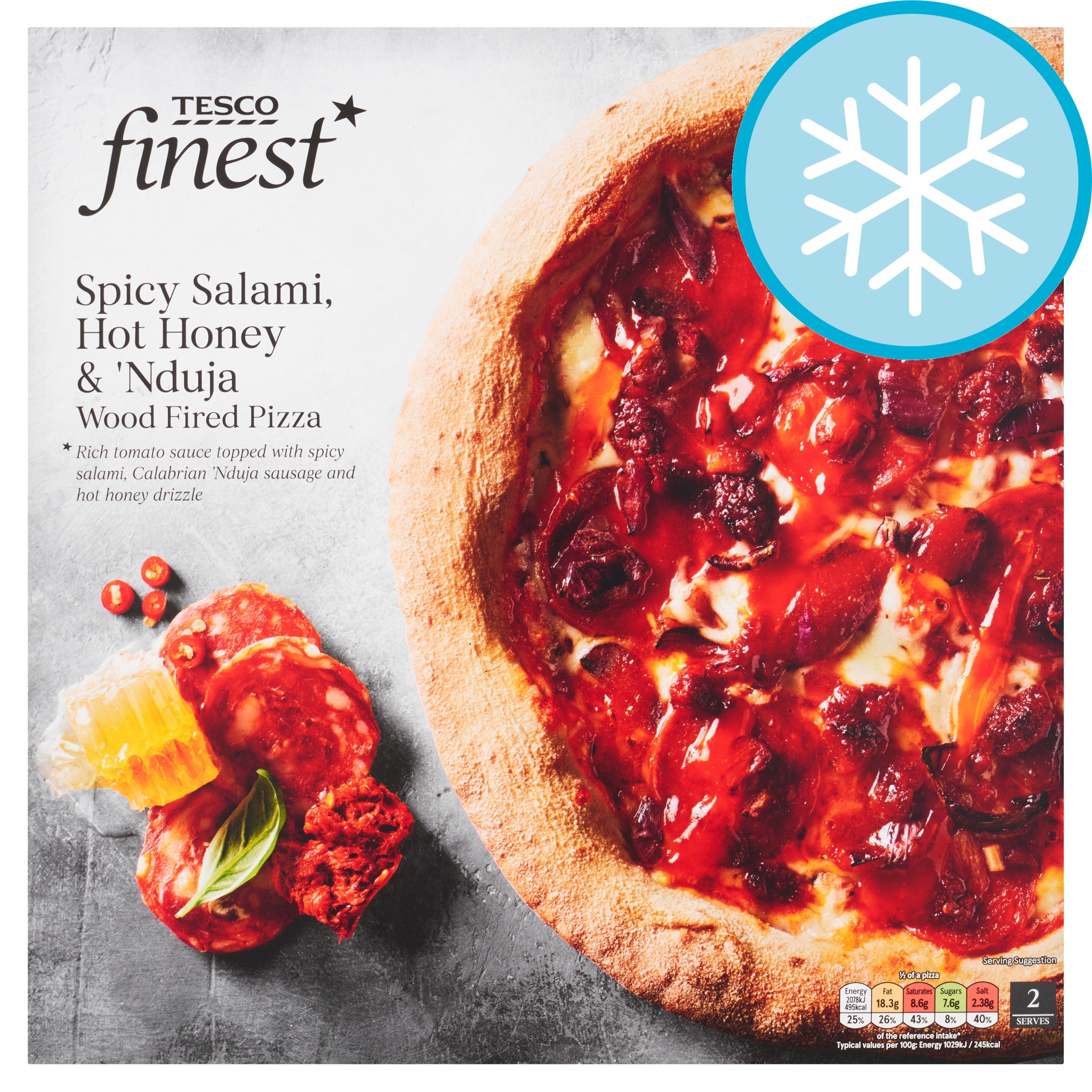 Tesco Finest Salami 'Nduja with hot Honey Sauce Pizza 440g - Tesco