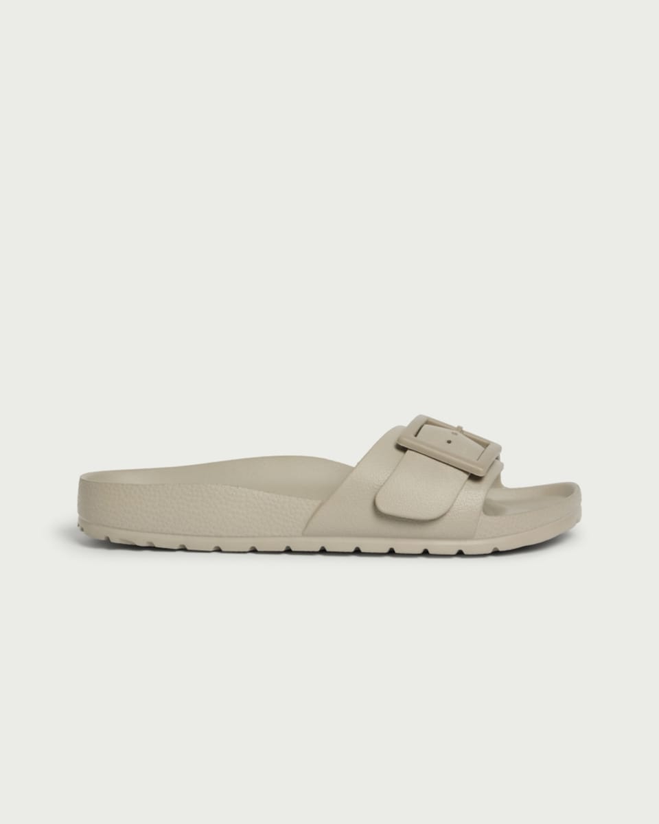 image 1 of F&F Buckle Detail Slip On Sandals in Dark Nude