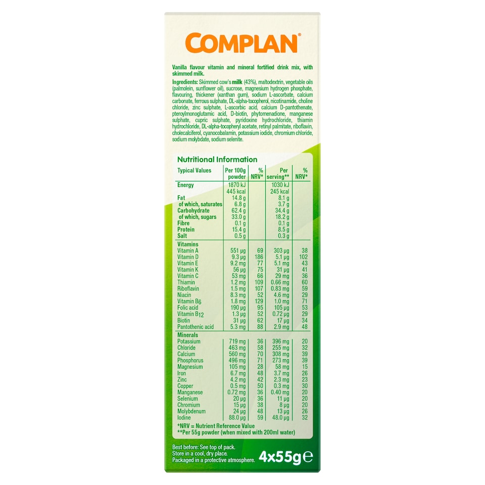 image 1 of Complan Vanilla Multivitamin & Mineral Nutritional Drink Sachet 4x55g