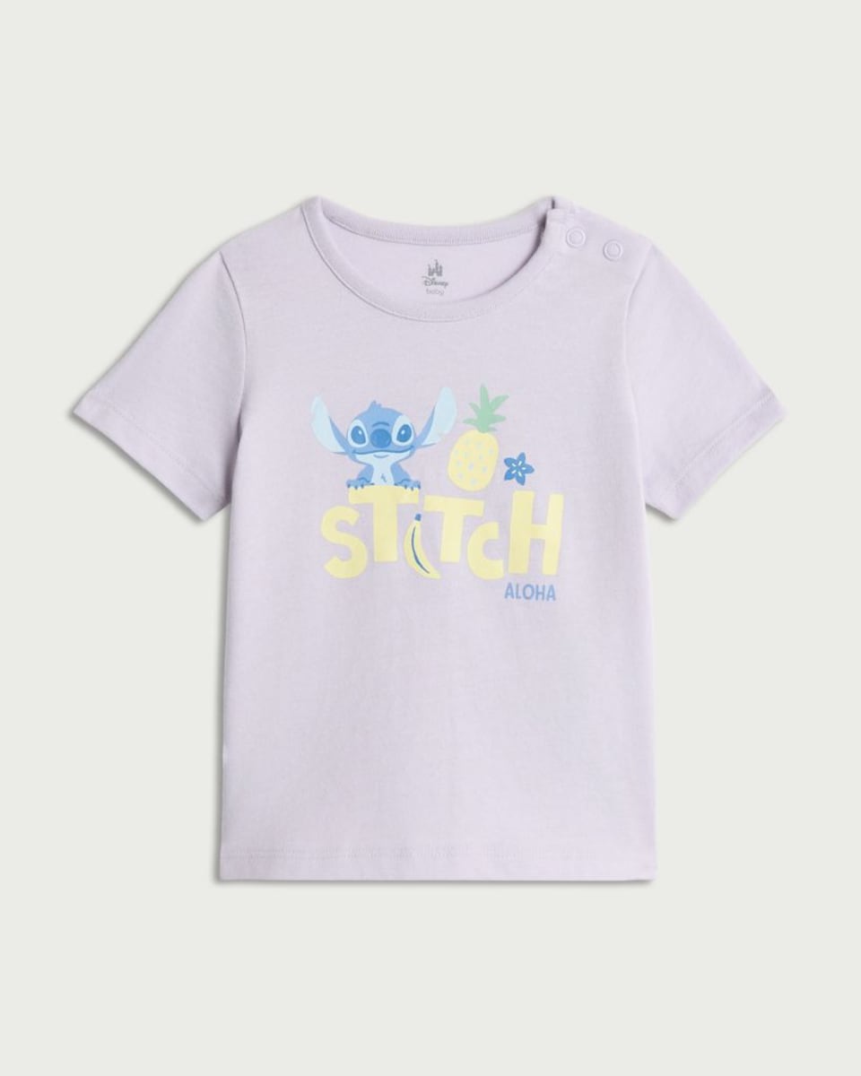 image 1 of Disney Stitch Pure Cotton Printed T-Shirt in Purple