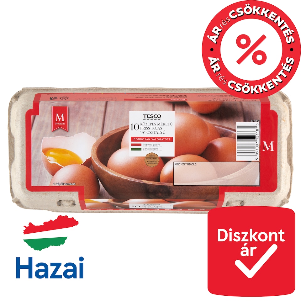 Tesco "A" osztályú közepes méretű friss tojás M 10 db