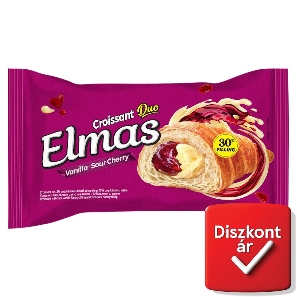 Elmas Duo croissant vanília ízű krém és meggyes krémmel töltve 60 g