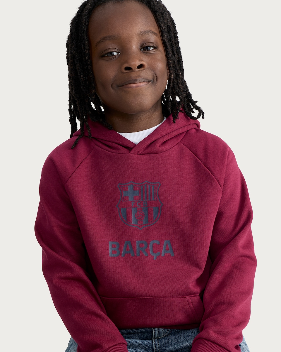 image 1 of FC Barcelona Logo Cotton Rich Hoodie in Burgundy