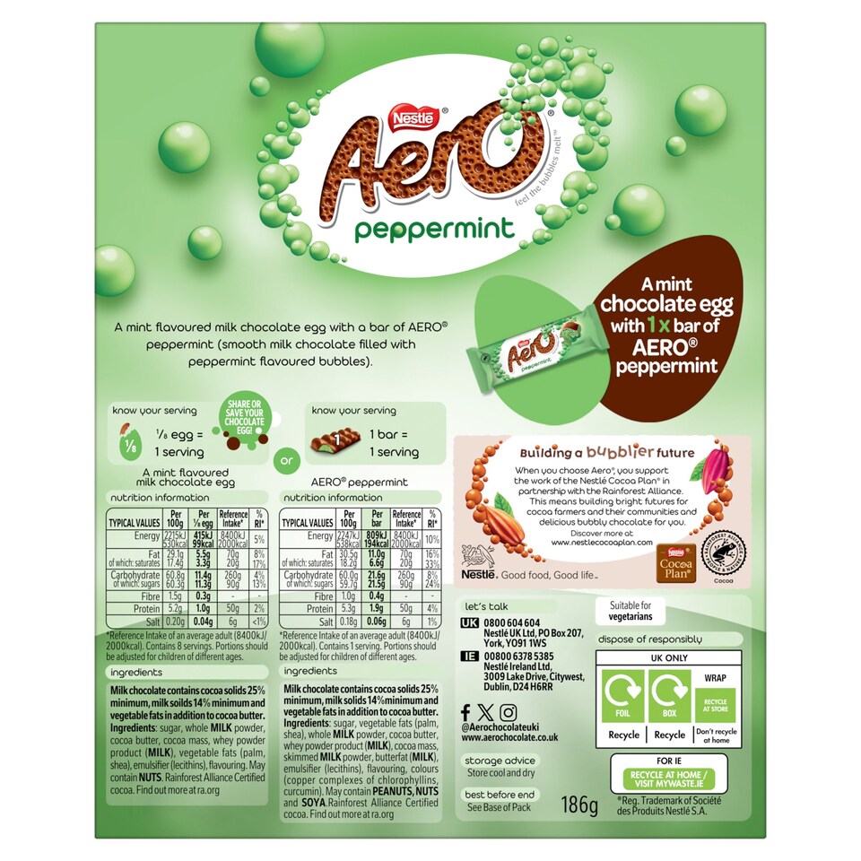 image 1 of Aero Peppermint Milk Chocolate Easter Egg With Bar 186G