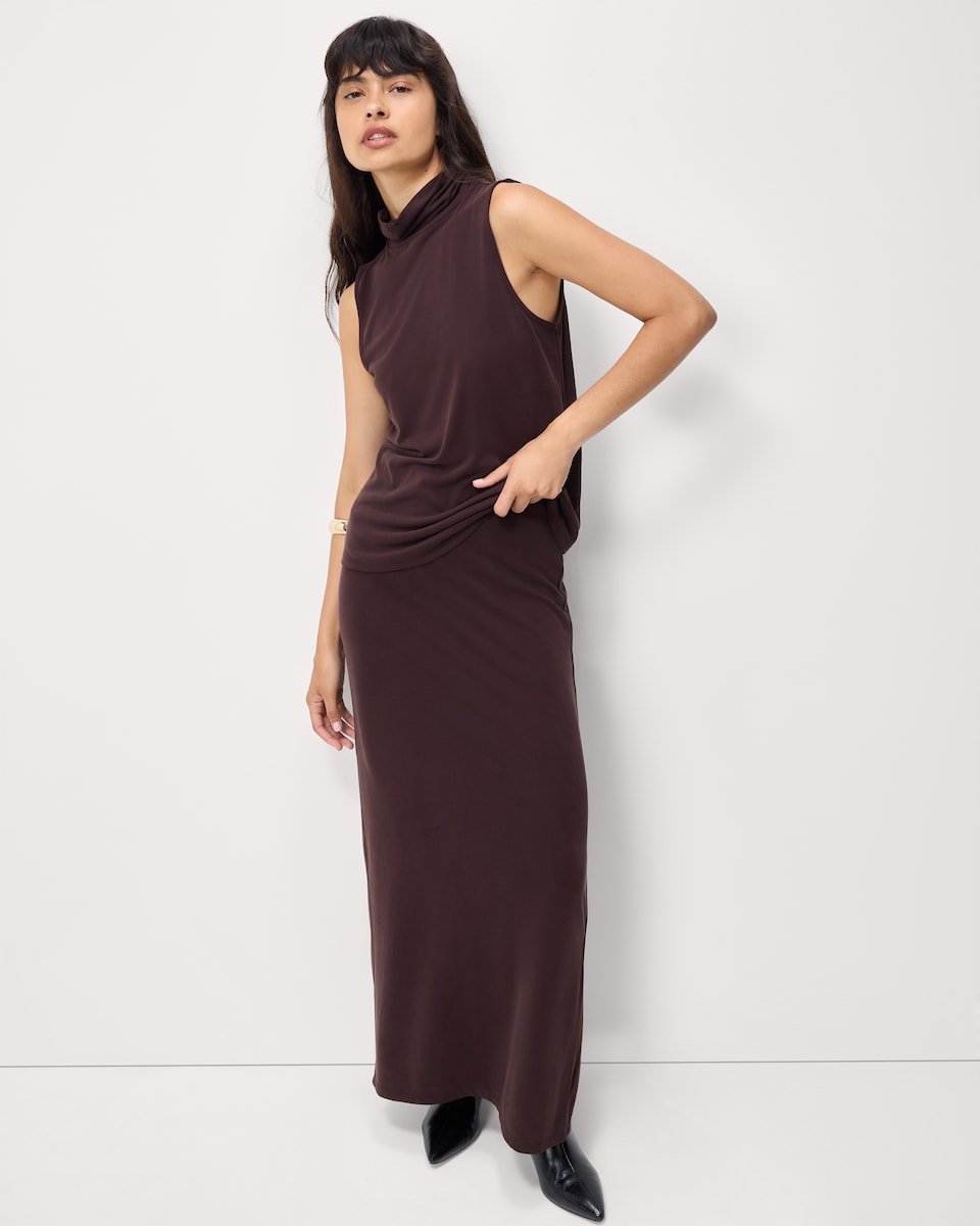 image 1 of F&F Turtle Neck Sleeveless Top in Chocolate