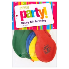 Tesco 10 Pack Happy Birthday Balloons Age 5