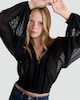 image 1 of F&F Chiffon Dobby Velvet V Neck Blouse in Black